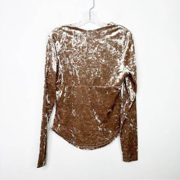 FREE PEOPLE | Perfect Date Cowlneck Golden Brown Velvet Long Sleeve Top Medium - Picture 4 of 4